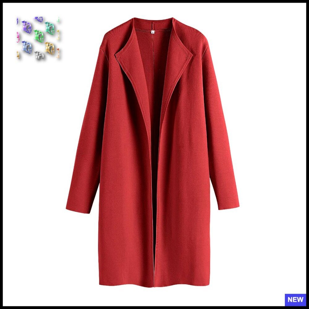 Oversized Cardigan Lapel Knit Trench Coatigan Dressy Casual Warm Sweater